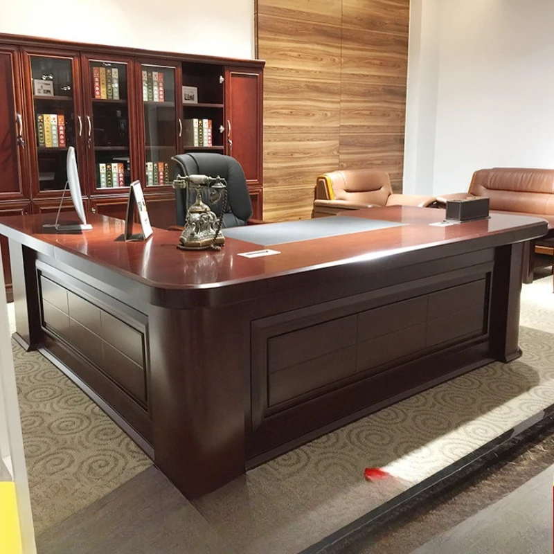 

Chinese president desk, manager supervisor, solid wood leather computer desk