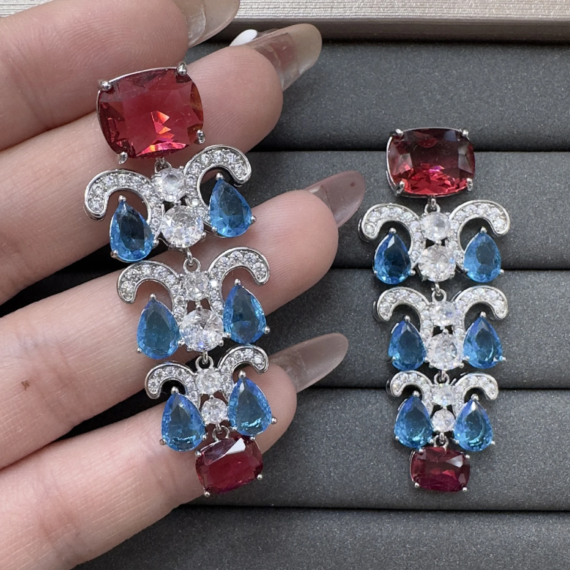 

luxury earrings shiny zirconia green blue multicolor plant flower leaf dangling earrings for women dinner party jewelry gift