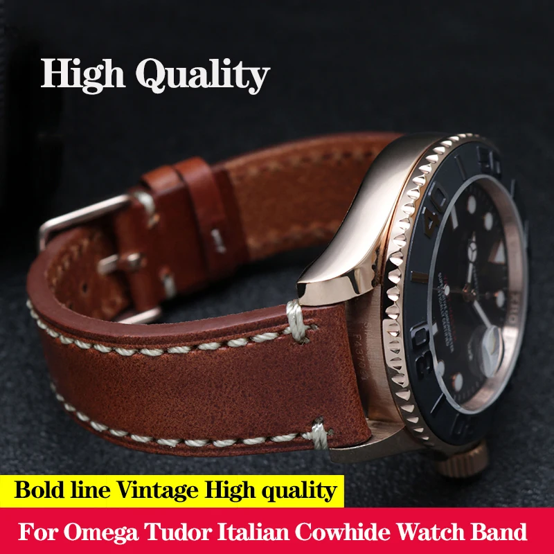 

20mm 22mm Italian Cowhide Leather Watchband For Ro-lex Water Ghost Yacht Mingshi Strap Omega Tudor Watch Chain Men's Bracelet