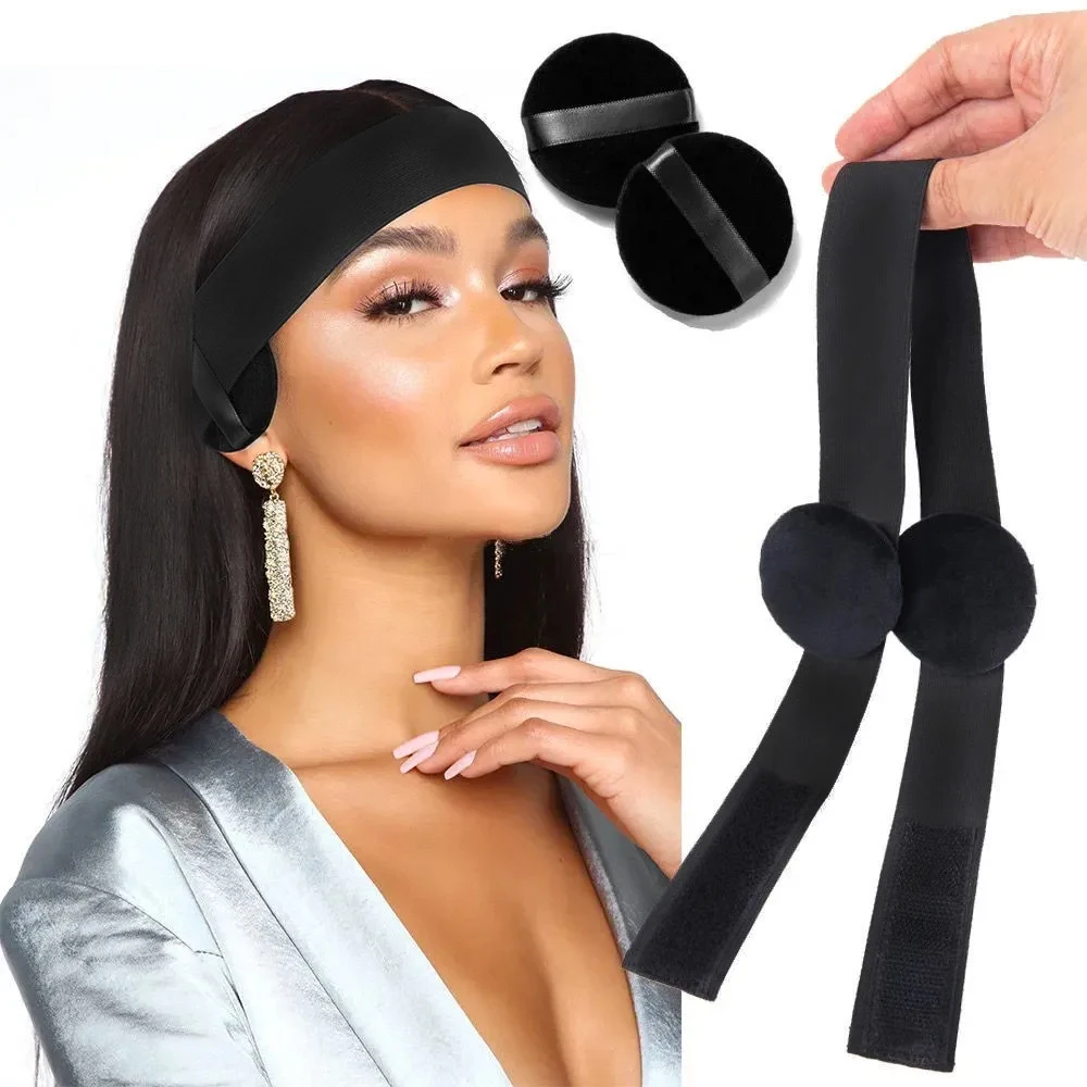 1Pcs Edge Melt Band For Lace Wigs With Ear Puff Adjustable Elastic Headband With Ear Protector Wig Band With Ear Covers Black