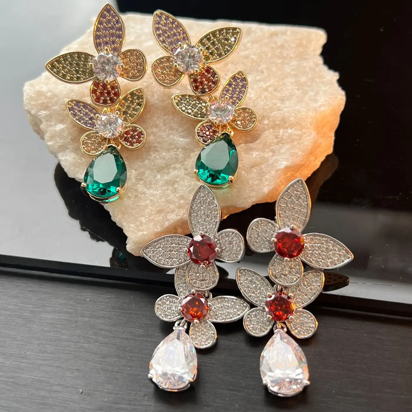 

Women New Flower Waterdrop Tassel Zircon Earrings 2026