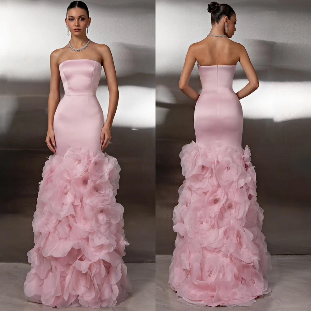 

Customized Delicate Strapless Evening Dress Elegant Sleeveless Special Occasion Gowns Exquisite Mermaid Flowers Party Dresses