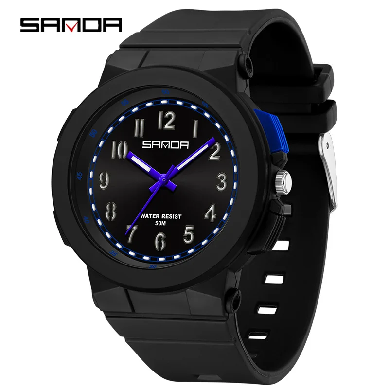 SANDA-reloj de cuarzo para estudiantes, cronógrafo de pulsera con correa de silicona, analógico, luminoso, colorido, color rosa, blanco, azul y negro, 6194