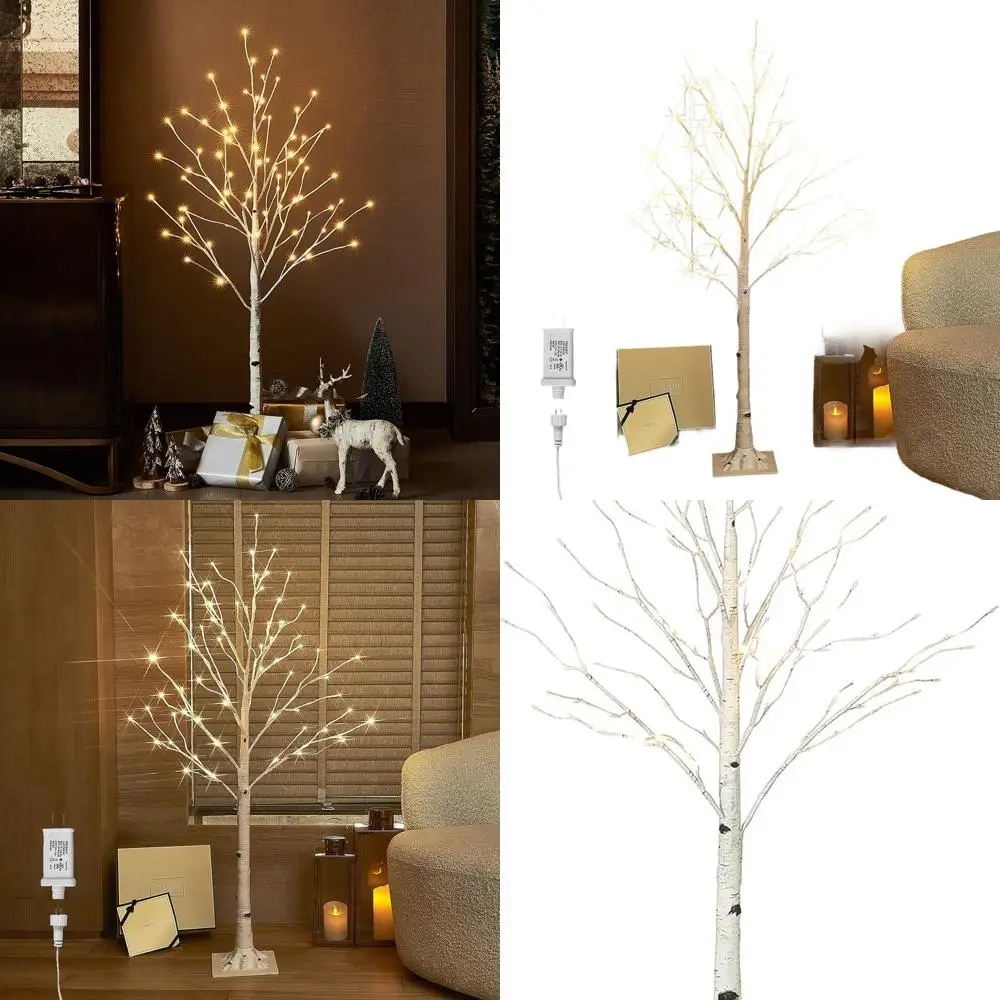 

72-светодиодная белая березовая елка с изображением ветки для Дня благодарения и рождественского декора, для использования в помещении или на открытом воздухе