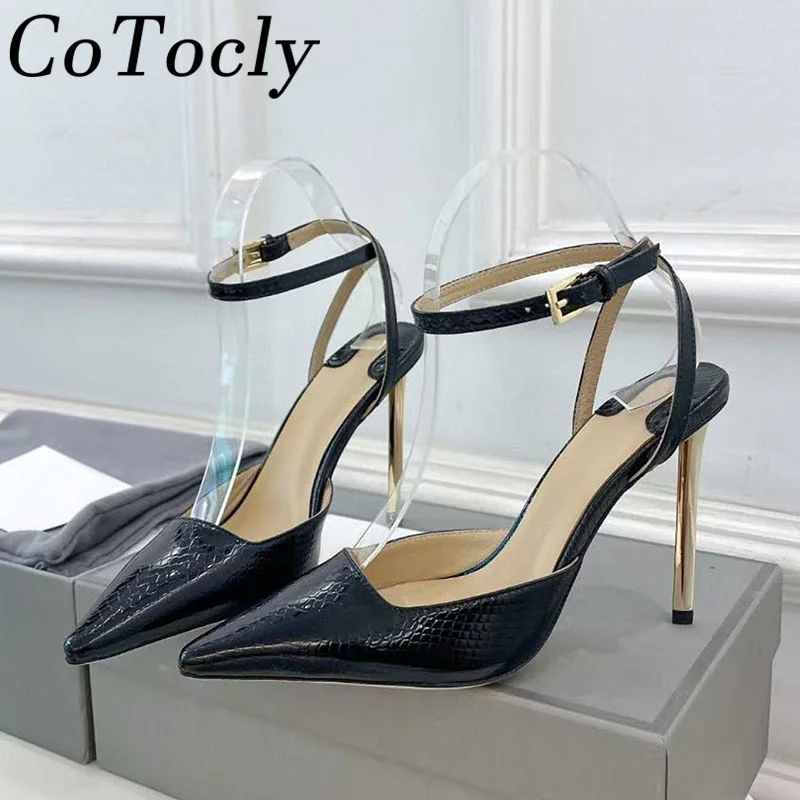 

Sexy High Heels Women Pumps Pointed Toe Shallow Ankle Strap Party Shoes Female Patent Leather Stiletto Gladiator Sandals Woman