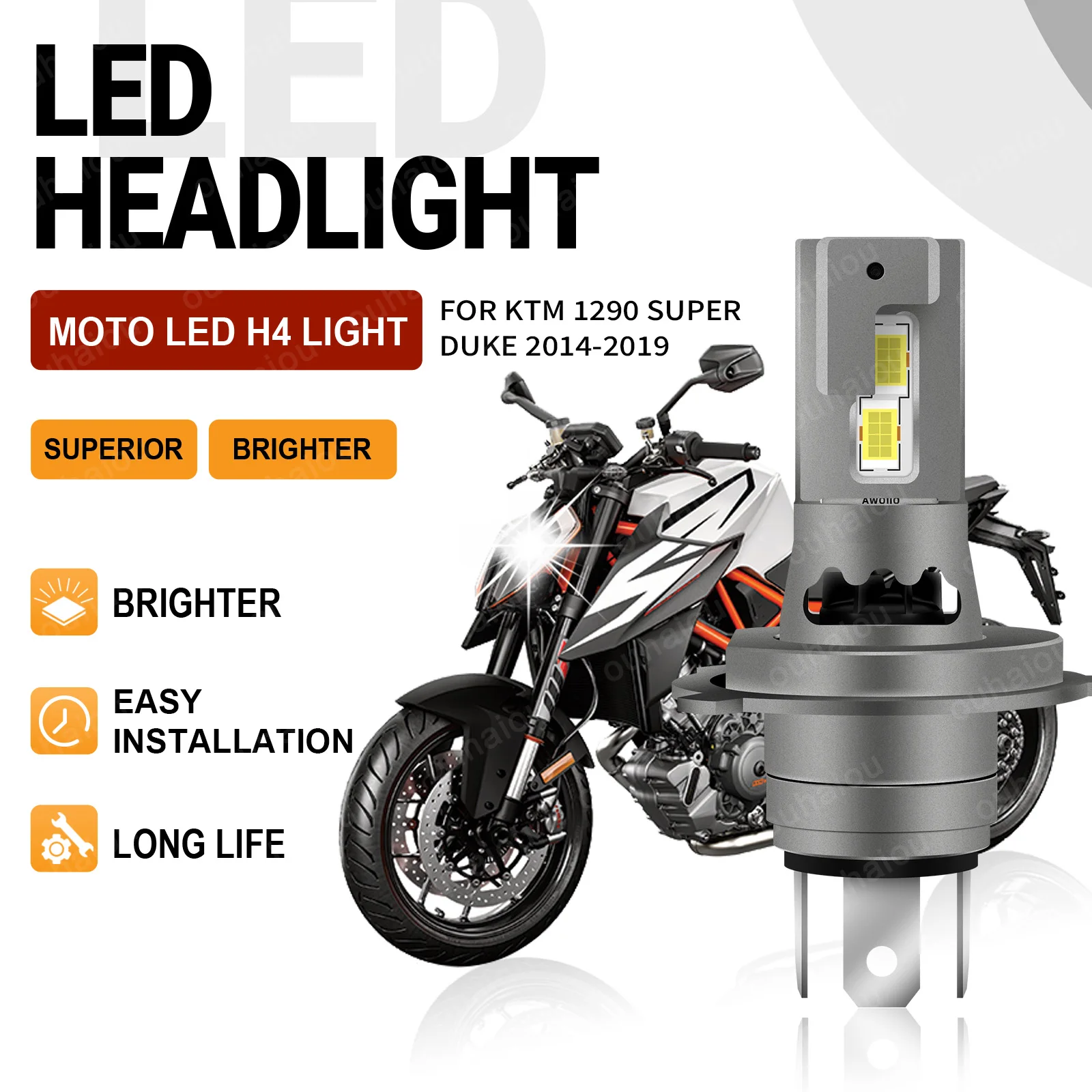 

1PCS H4 Motorcycle Headlight Bulbs Super Bright White 12v LED Headlamp For KTM 1290 Super Duke 2014 2015 2016 2017 2018 2019
