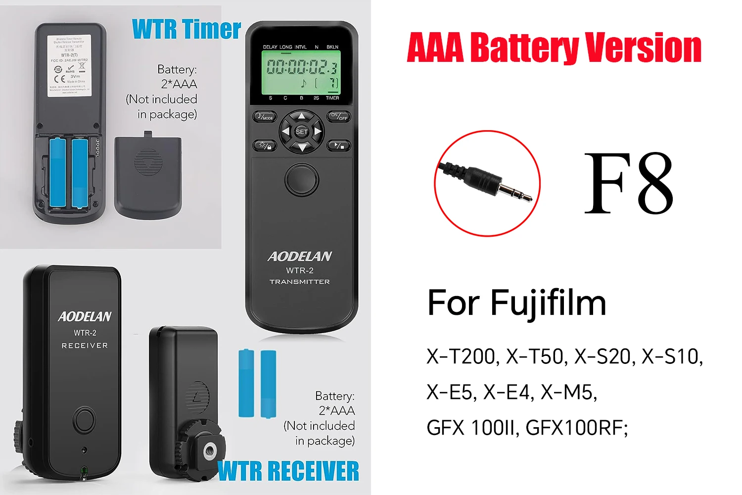 AODELAN Camera Draadloze Ontspanknop Timer Afstandsbediening Voor Fujifilm X-T200 X-T50 X-S20 X-S10 X-E5 X-E4 X-M5 GFX100RF