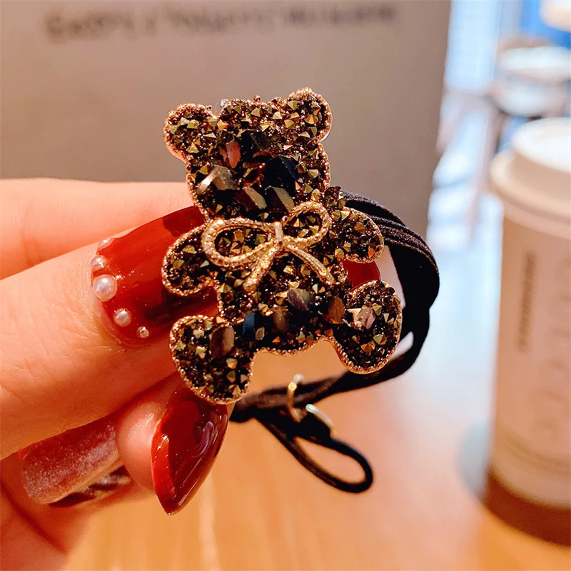 Exquisite Rhinestone Teddy Bear Hair Rope Accessory Japanese and Korean Style Retro High Elasticity Hair Tie Rubber Band