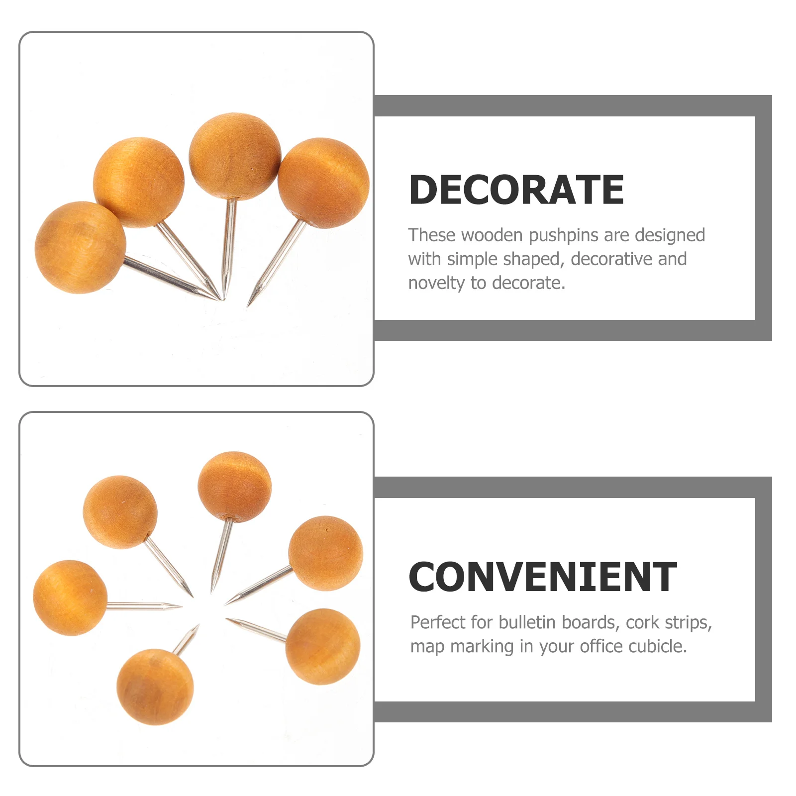 100 قطعة دبابيس دفع خشبية مستديرة الرأس ديكور قوي للوحات الفلين نشرة صور علامات الحائط دبابيس الإبهام المسامير #2