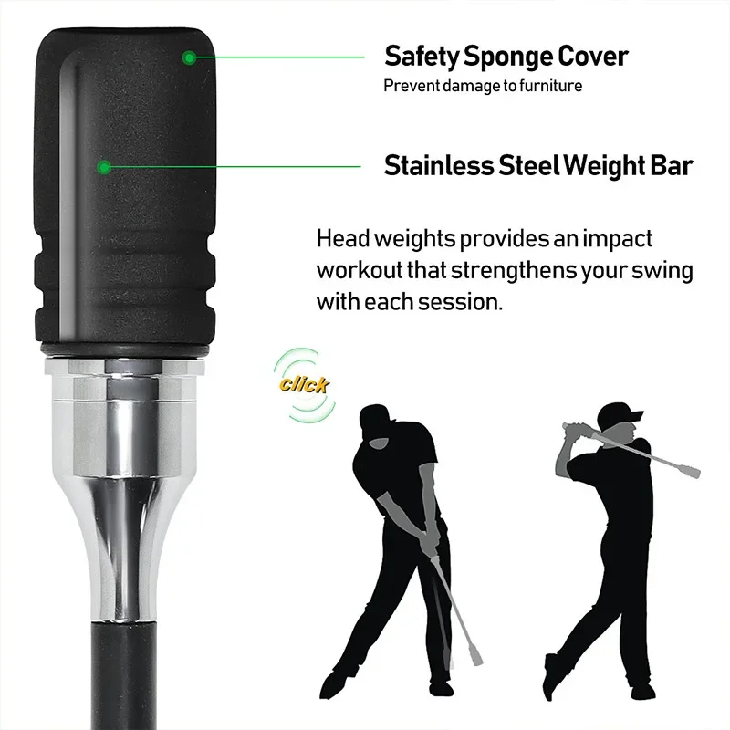 Golf Swing Trainer, Black Indoor and Outdoor Swing Practice Stick, Hand Shaped Grip