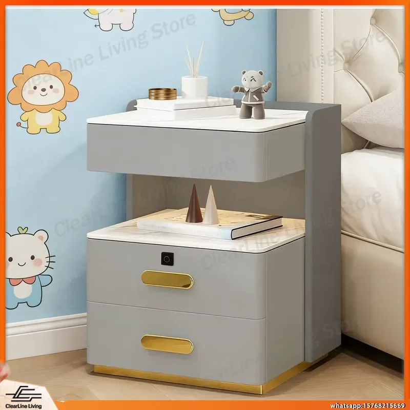 

Best Selling Modern Bedside Table with 3 Color LED Light Bluetooth Speaker Stereo USB Charging Port 2 Drawers Bedroom