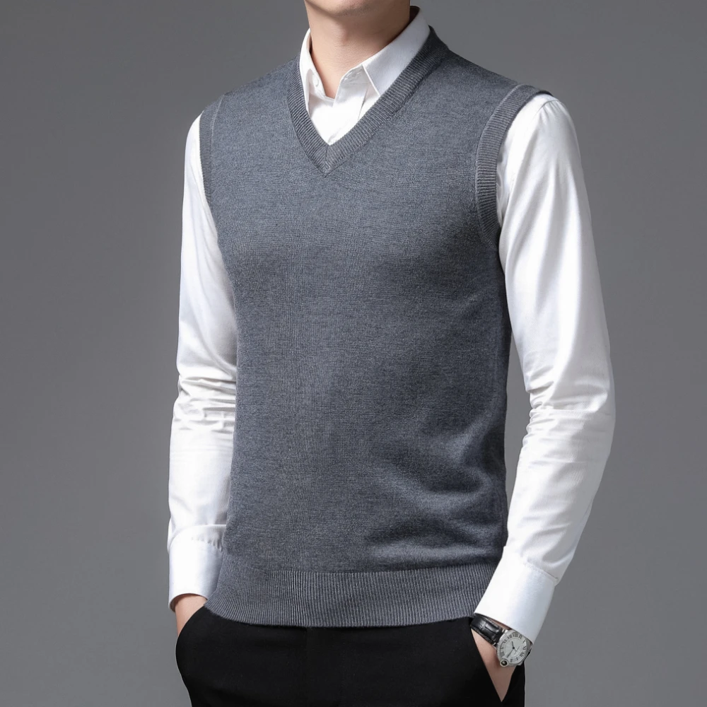 COODRONY Brand Mens Knitted Wool Vests Classic Pure Color Sleeveless Sweater Vest A&W Warm V-neck Business Casual Menswear 5094