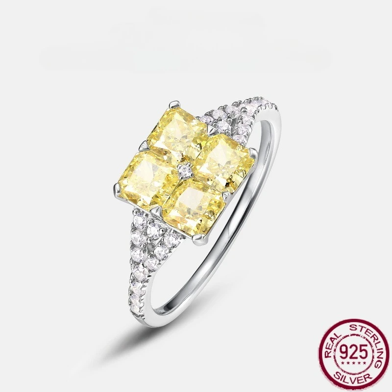 

New S925 Pure Silver Goose Yellow High Carbon Diamond Ice Flower Cutting Sparkling Yellow Diamond Luxury Wedding Jewelry