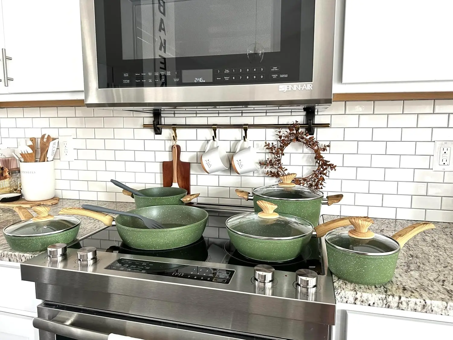 Pots and Pans Set Non Stick, 12 Pcs Kitchen Cookware Sets | Induction Compatible, Granite Nonstick Pans Set for Cooking, 100% PF