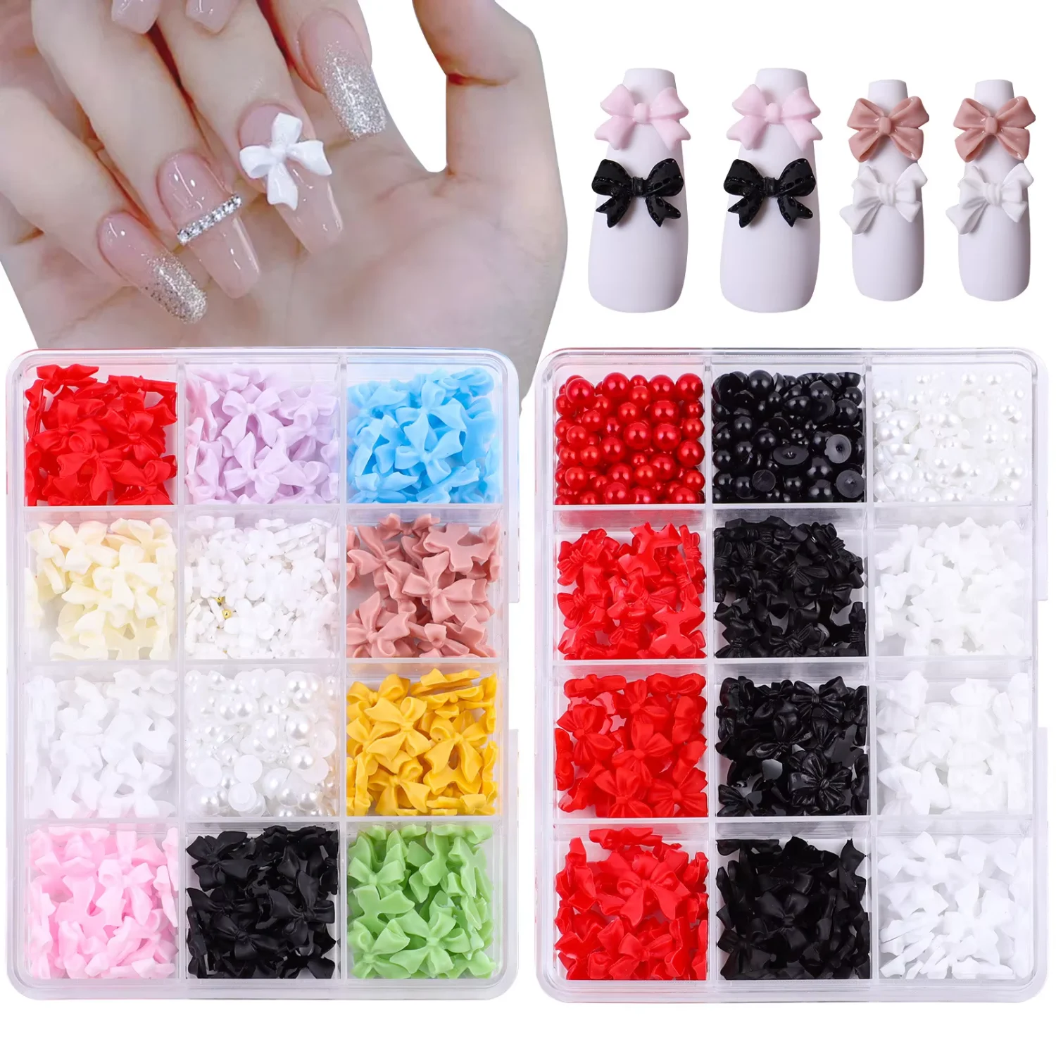 Professional Supply  Nail  Decoration Accessories Aurora Bow 12 Grid  Mix  Diy Resin Nail Charms Bows