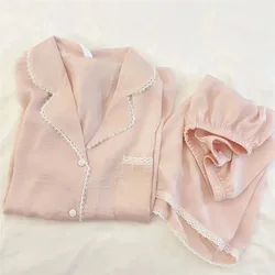 Fdfklak pigiama estivo in cotone da donna a maniche corte in due pezzi pigiameria per il tempo libero rosa Home Wear Set pigiama in tinta unita