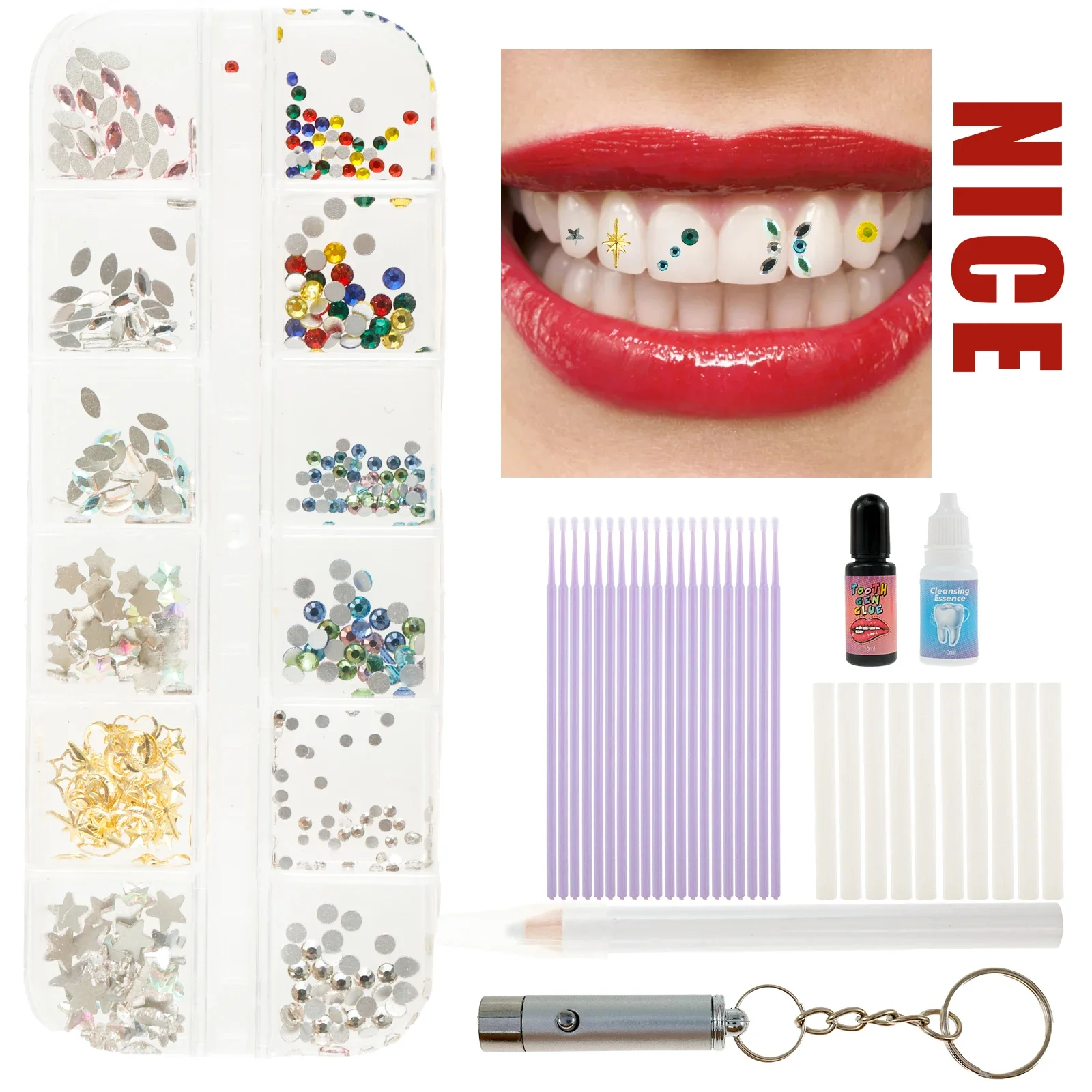 Kit de joyería para dientes, Kit de piedras preciosas brillantes para dientes, incluye Gel y limpiador, blanqueamiento de dientes, decoración de joyería de piedras preciosas transparentes