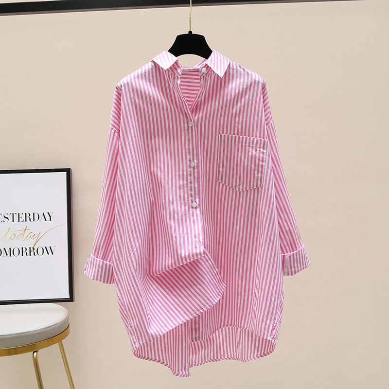Blue Striped Shirts for Women 2026 Summer New Long-sleeved Loose Mid-length Sun-protective Shirts