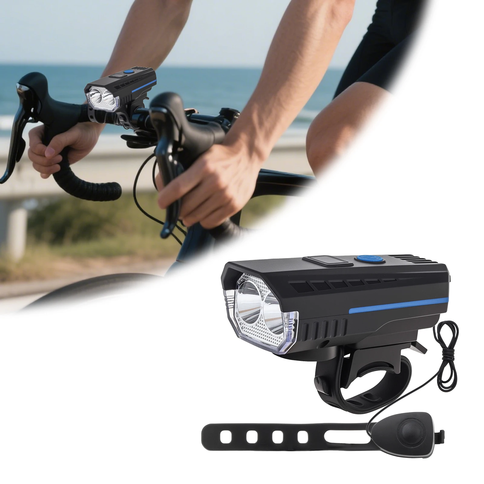 Ultra Bright LED Bicycle Light Headlamp Type C Waterproof Road Mountain Bike Light for Night Riding with Battery Level Display
