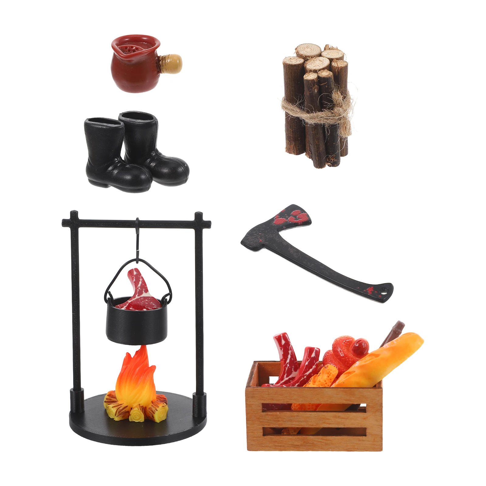 

1Set Micro Picnic Decor Miniature Fireplace Realistic Resin Bonfire Fake Steak Cooking Scene for Dollhouse Outdoor Party Garden