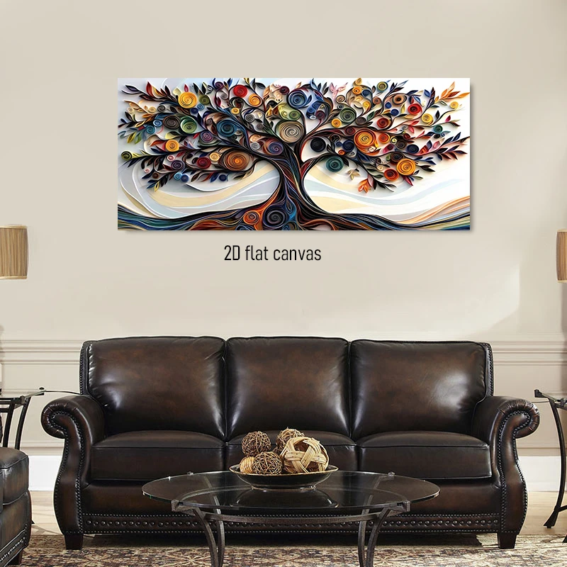 (1PC Unframe)1 piece of colorful paper art wealth tree decoration painting, frameless drawing of living room entrance, 2D plan
