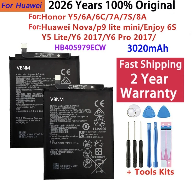 Fast Shipping Phone Battery HB405979ECW ForHuawei Nova/Enjoy 6S/ Honor 6A 6C 8A / 7A Pro / Y5 / Y6 Pro / P9 Lite Mini Free Tools