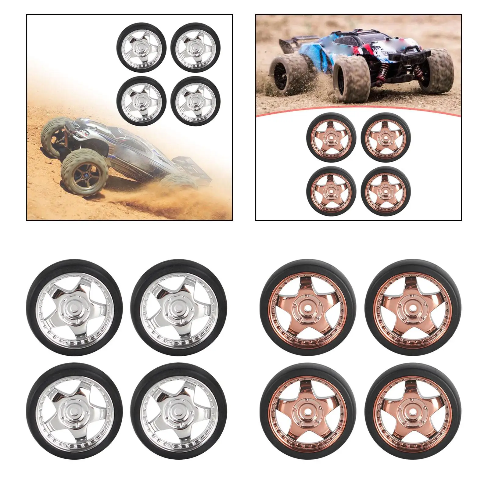 4Pcs RC Drift Tyre, Wheel Rim and Tires Set, 31mm Diameter Replacement for 1/18 RC Drift Rally Car Accessories Repalces Part