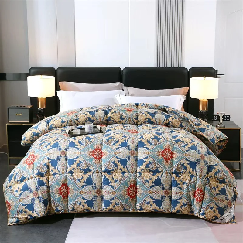 New 95 Printed Hotel Down Quilt White Goose Down Winter Quilt, Easy Temperature Locking Comforter Thickened Warm Blanket