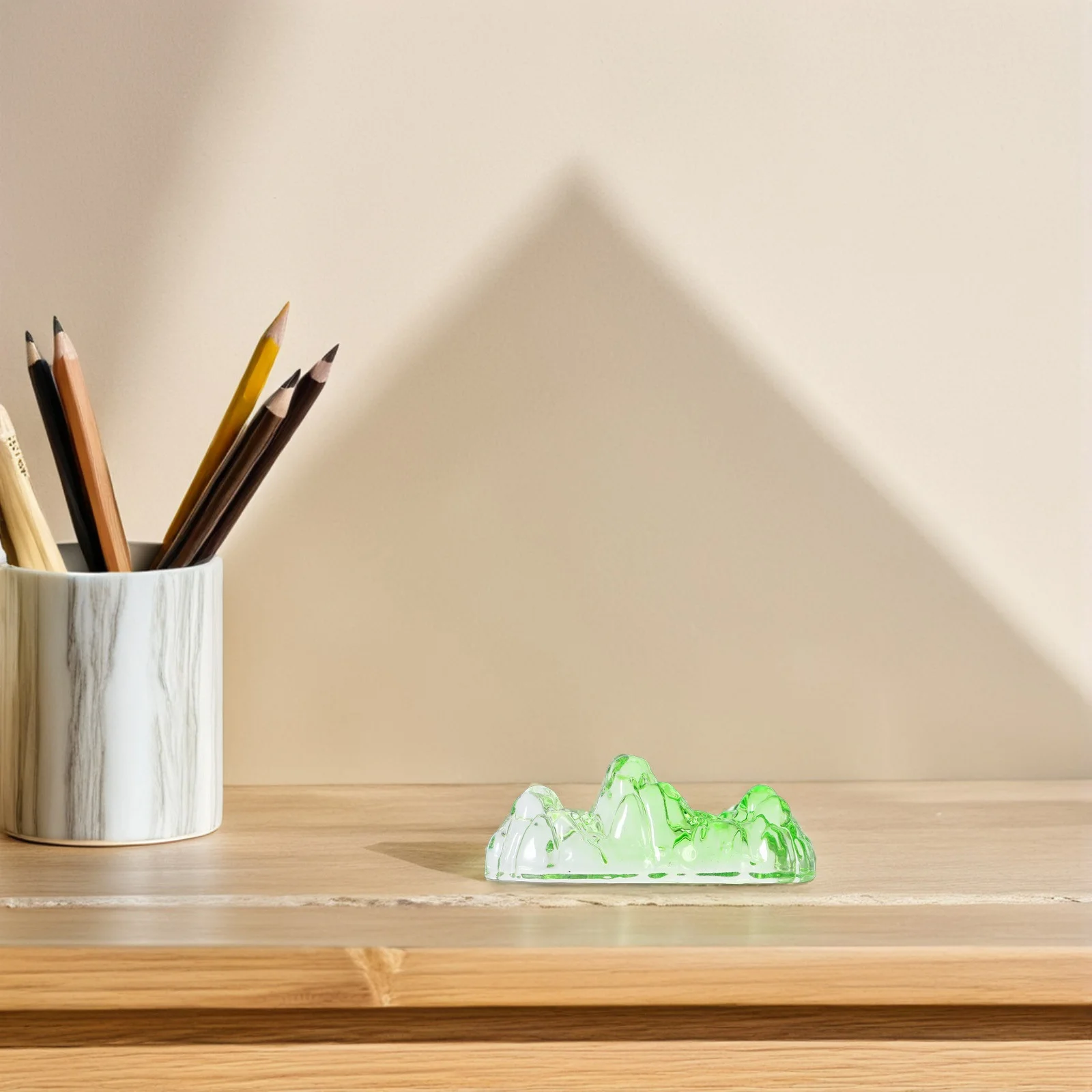 

Glass Calligraphy Brush Holder Mountain Shape Smooth Crystal Texture Multifunctional Brush Rest Calligraphy Painting Decoration
