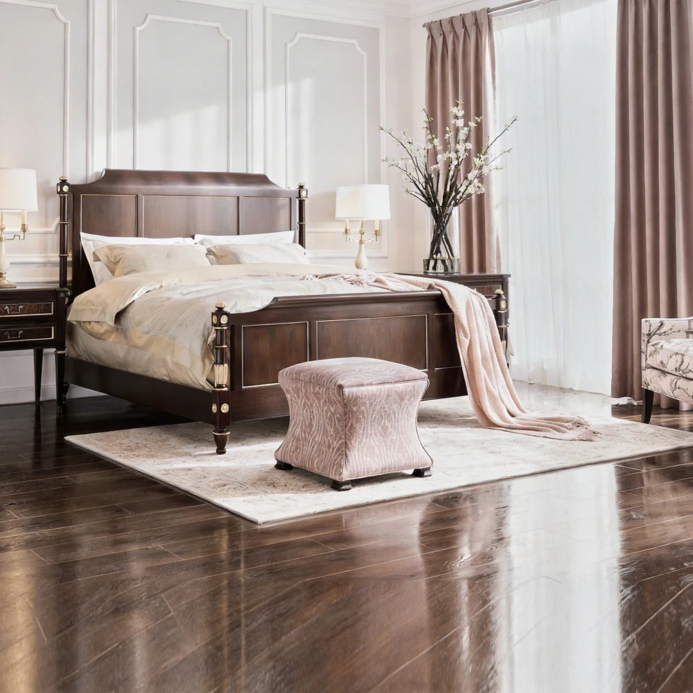 #American Modern Bedroom Furniture Set With Full Size Fabric Bed And Dressing Table For Villa Interior Design