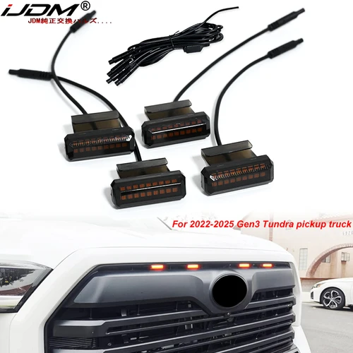 Lente ahumada ámbar amarillo/blanco, luz de liquidación de rejilla delantera LED completa, DRL para Toyota Tundra 2022-2025 (excluido TRD Pro), 4 unidades