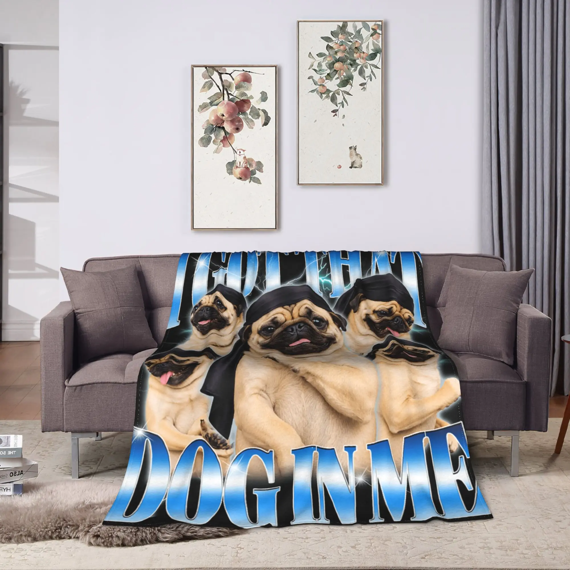I Got that Dog in Me Funny Pug Nasir Dance Meme Throw Blanket Cozy Novelty Blankets  For Outdoor Travel Bedspread Bed Cover
