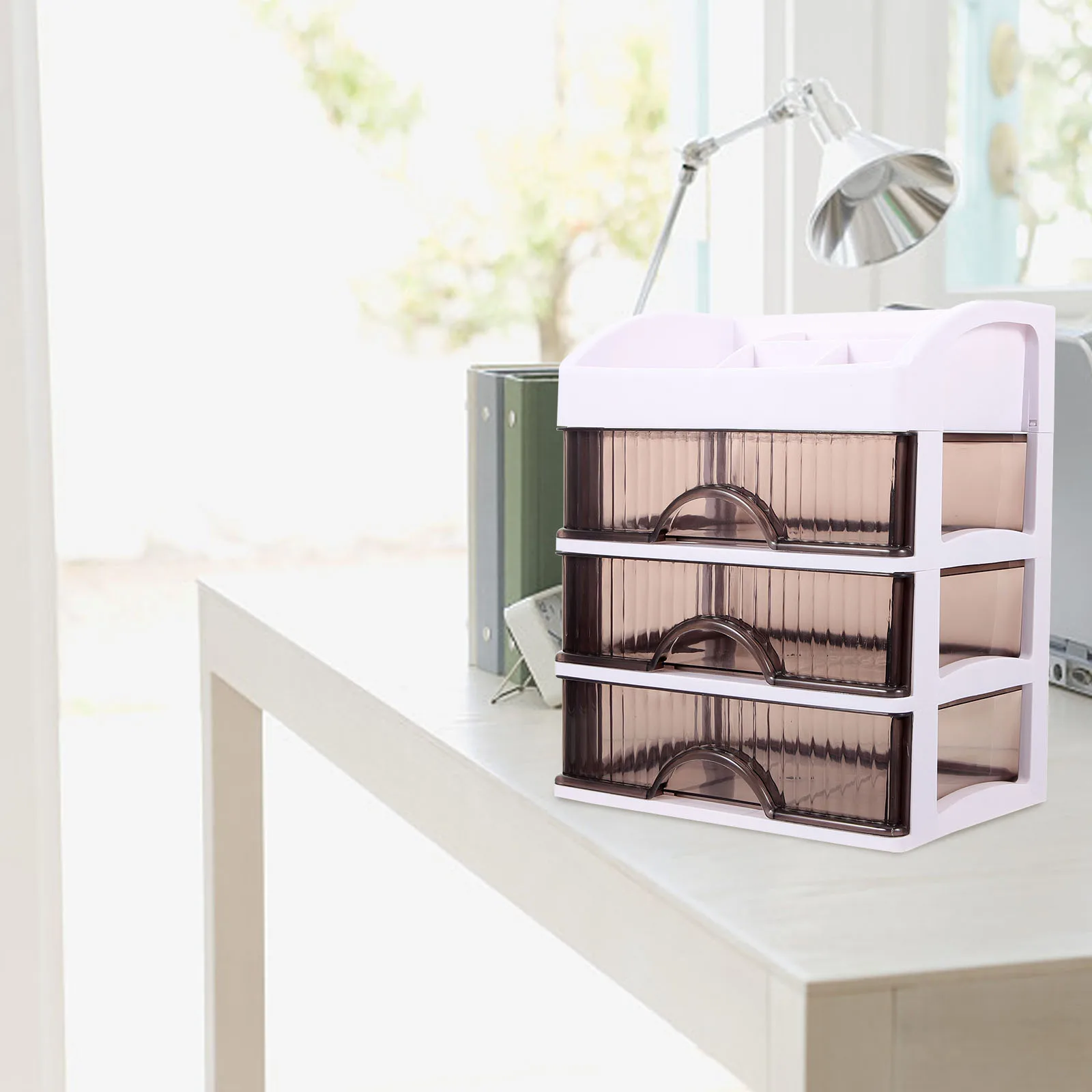 

Large Transparent Drawer Storage Cabinet Desktop Organizer Plastic File Stationery Box Gray Double Layer Office
