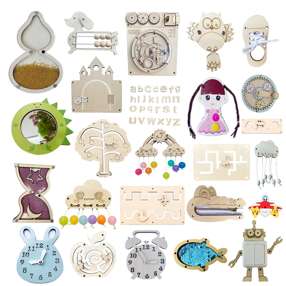 Children Busy Board Castle Gear Crocodile Zippers Kids Activity Montessori Toys Wood Accessories Early Education Learning Toys