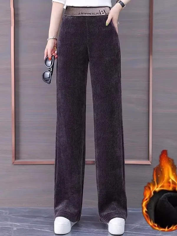Pantaloni mamma in velluto a coste a vita alta Thiened Fce Pantaloni casual a gamba larga autunno inverno Coreano Sle ket Dettaglio nove punti