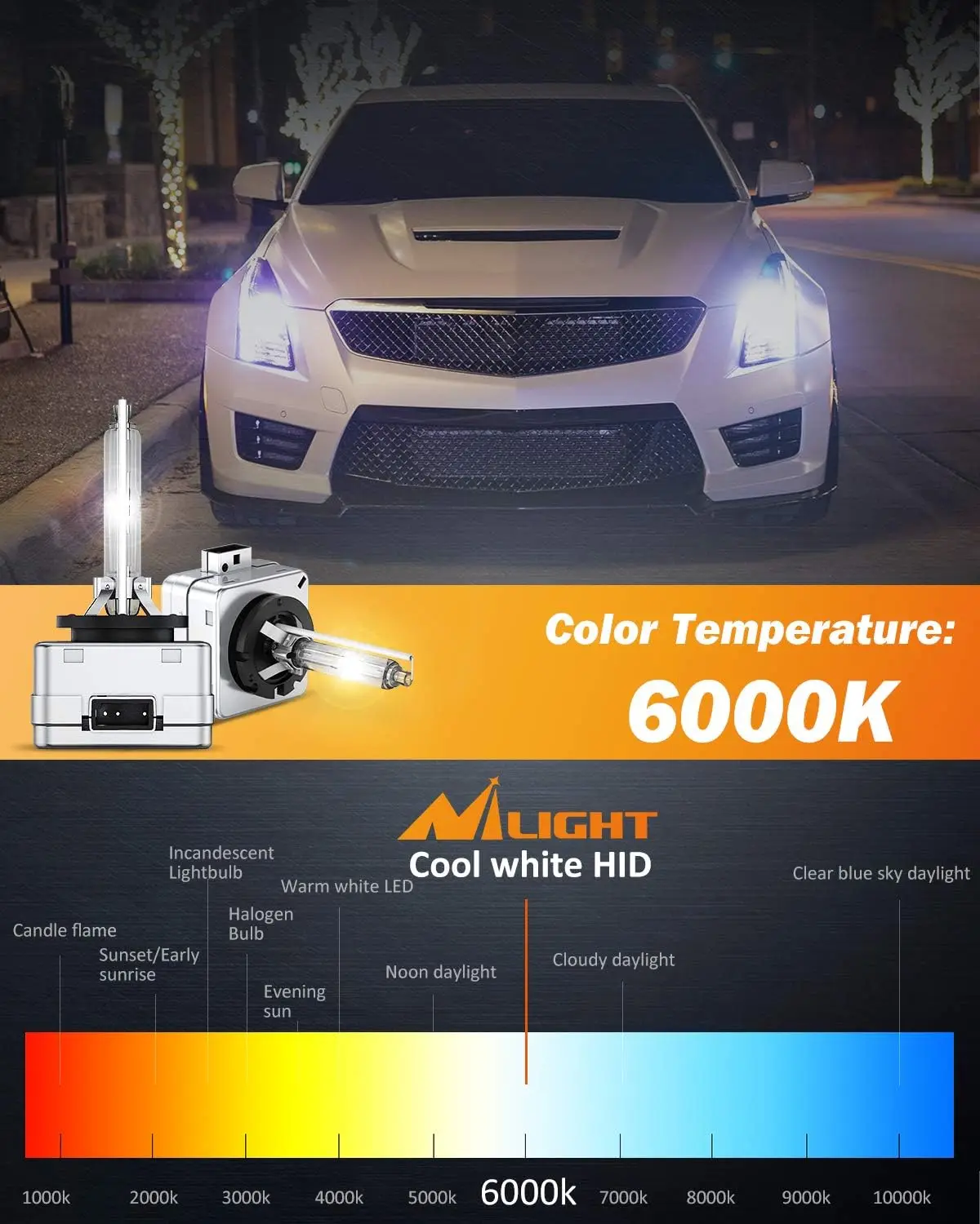 لمبة المصباح الأمامي D1S HID، 6000K Diamond White D1S Bulb Super Bright High Low Beam Xenon Headlights Replacement، 2-Pack #4