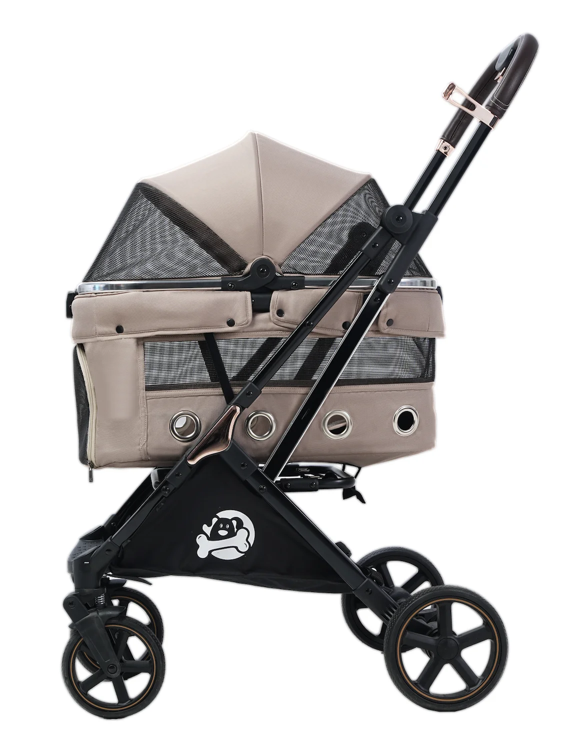 รถเข็นสัตว์เลี้ยงแบบปรับได้ 4 ล้อ สำหรับสุนัขและแมว ศูนย์ถ่วงต่ำ กันน้ำ พับได้ ปิดพับด้วยปุ่มเดียว