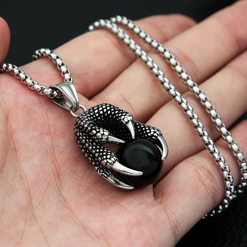 الرجال التنين مخلب حبة قلادة قلادة الفولاذ المقاوم للصدأ مجوهرات التيتانيوم الصلب سلسلة مع حجر للنمط الأوروبي الأمريكي #2