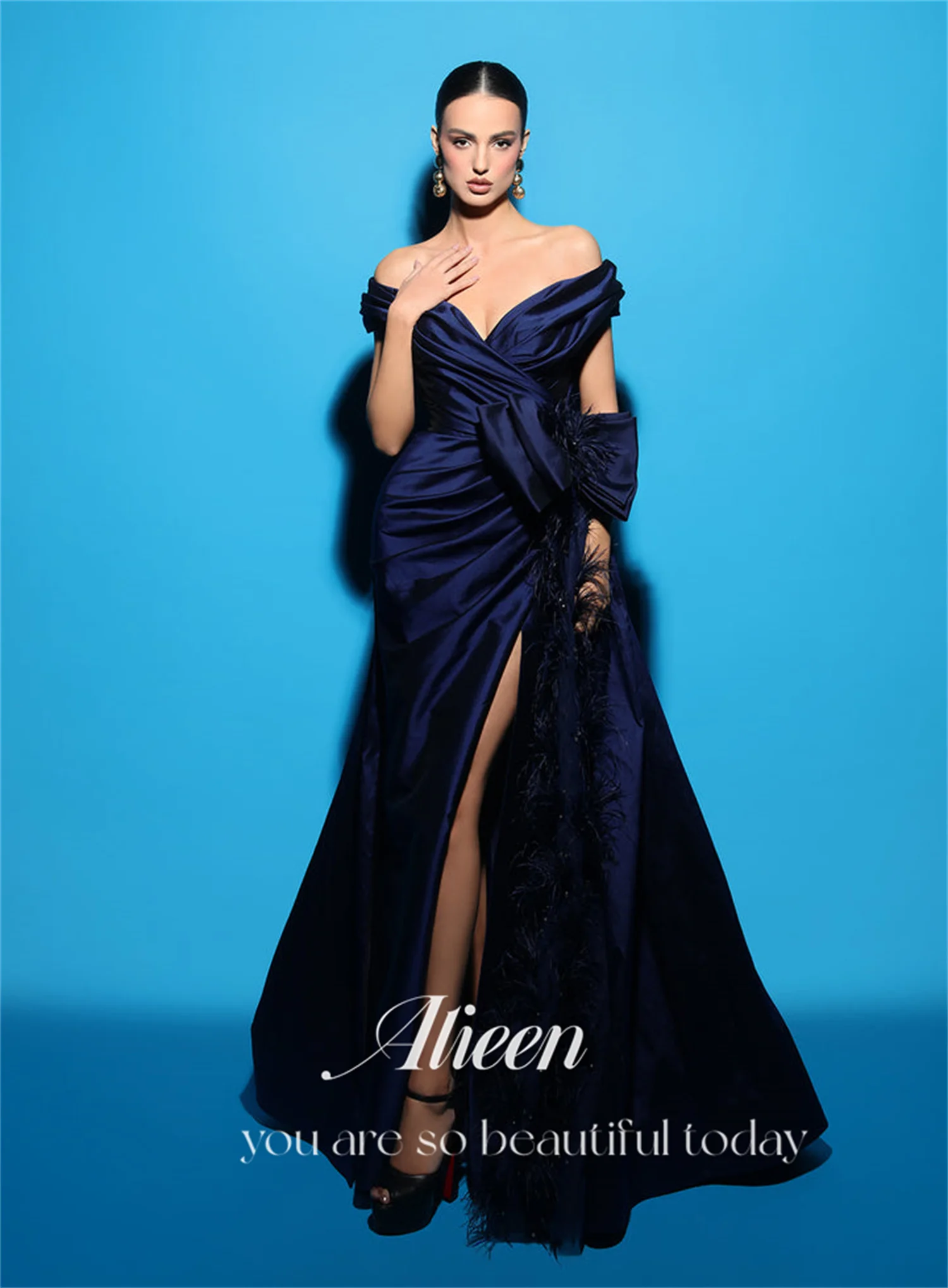 Aileen Long Tail Feather Satin Evening Dresses for Formal Occasions Sharon Happy Dress 2024 Prom Gown Robe De Soiree Femmes Gala