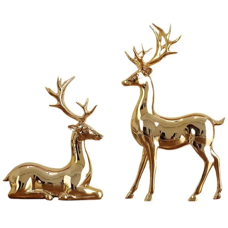 

Electroplated Gold Deer TV Cabinet Entrance Ornament Home Decoration Living Room Resin Handicraft Ornament Christmas Gifts