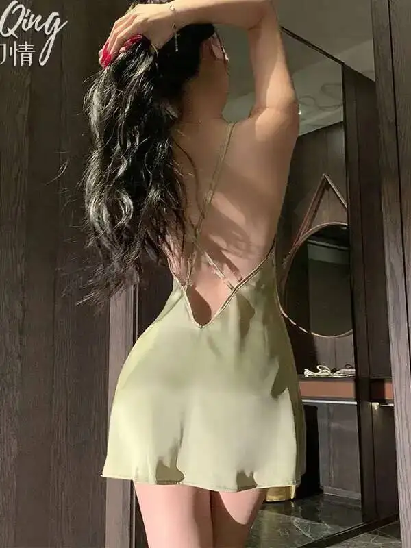 Private Versuchung High-End-Nachtwäsche Sommer Dünne Imitation Seide Sexy Spitze Strap Nachthemd Kleid Elegante Tank Mini Kleid 1JXV