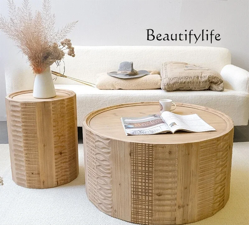 

Solid wood small coffee table living room home sofa small apartment edge few round retro medieval coffee table
