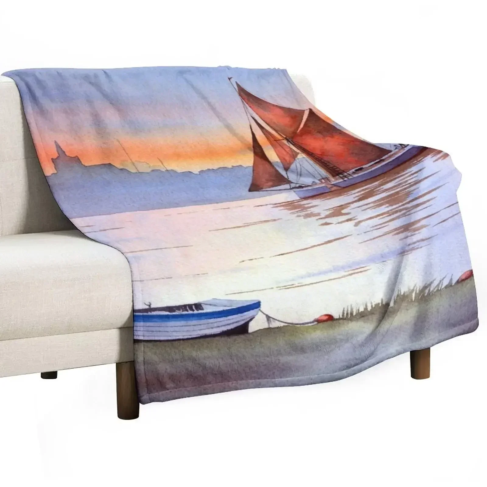 Thames Barge At Maldon Essex England Throw Blanket For Decorative Sofa Decoratives Blankets