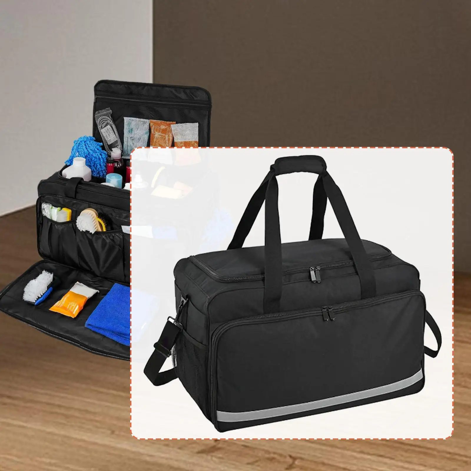 

Portable Car Organizer Nylon Detailing Bag with Adjustable Dividers for Car Wash Kit Tools