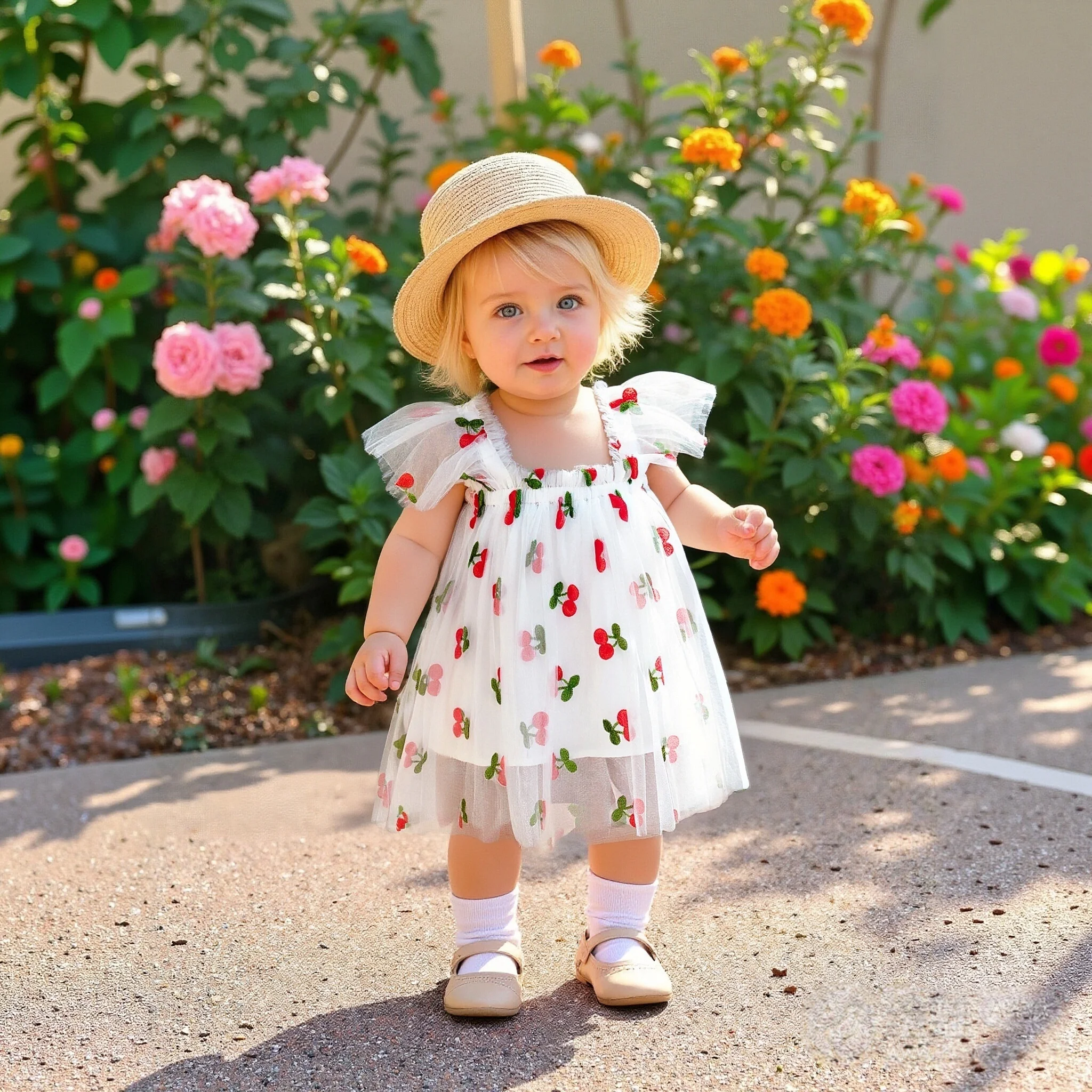 

Summer New Girls' Dress Halter Small Flying Sleeve Embroidery Pattern Wings Sweet Princess Dress Mesh Princess Dress