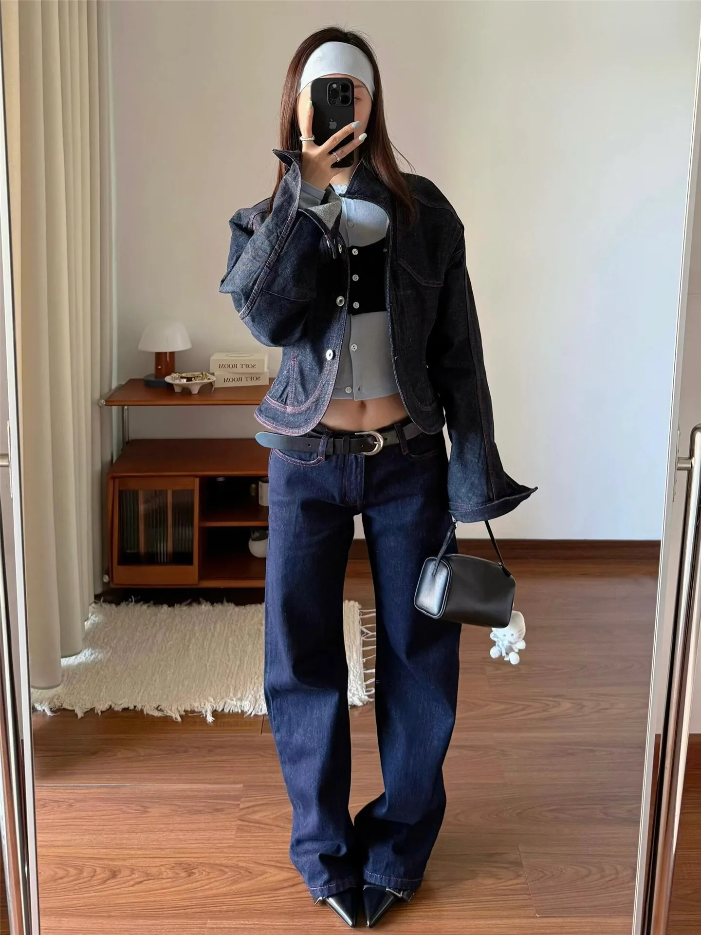 

Extended Length Straight Leg Jeans Women's Loose Slimming Design Low Waist Denim Pants High Waist Wide Leg Pants Casual Cotton