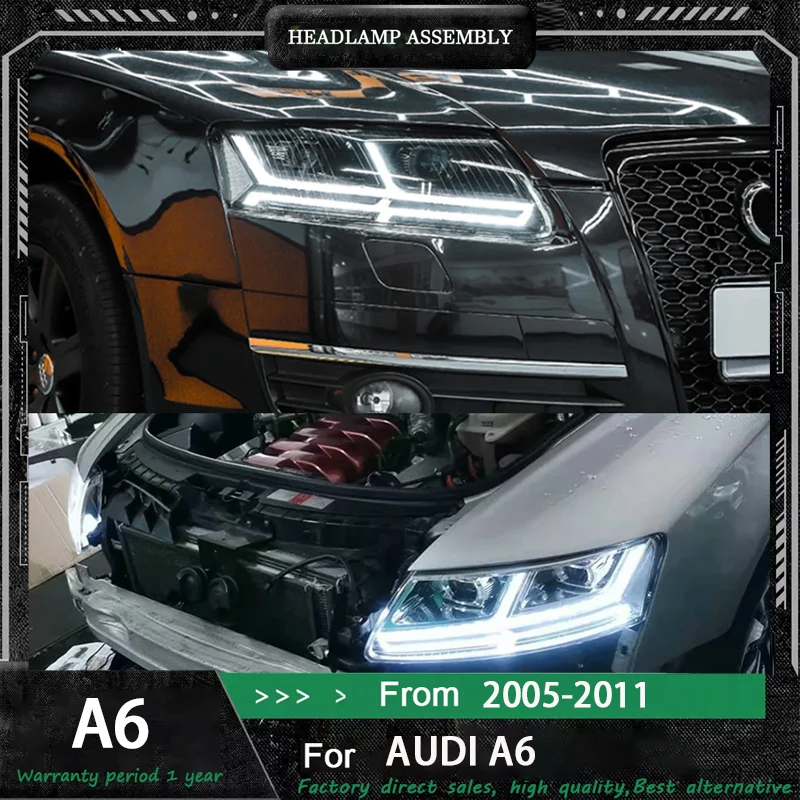 

Для Audi A6 фары 2005 2006 2007 2008 2009-2011 A6 светодиодные фары с динамическим сигналом анимации DRL биксеноновые автоаксессуары