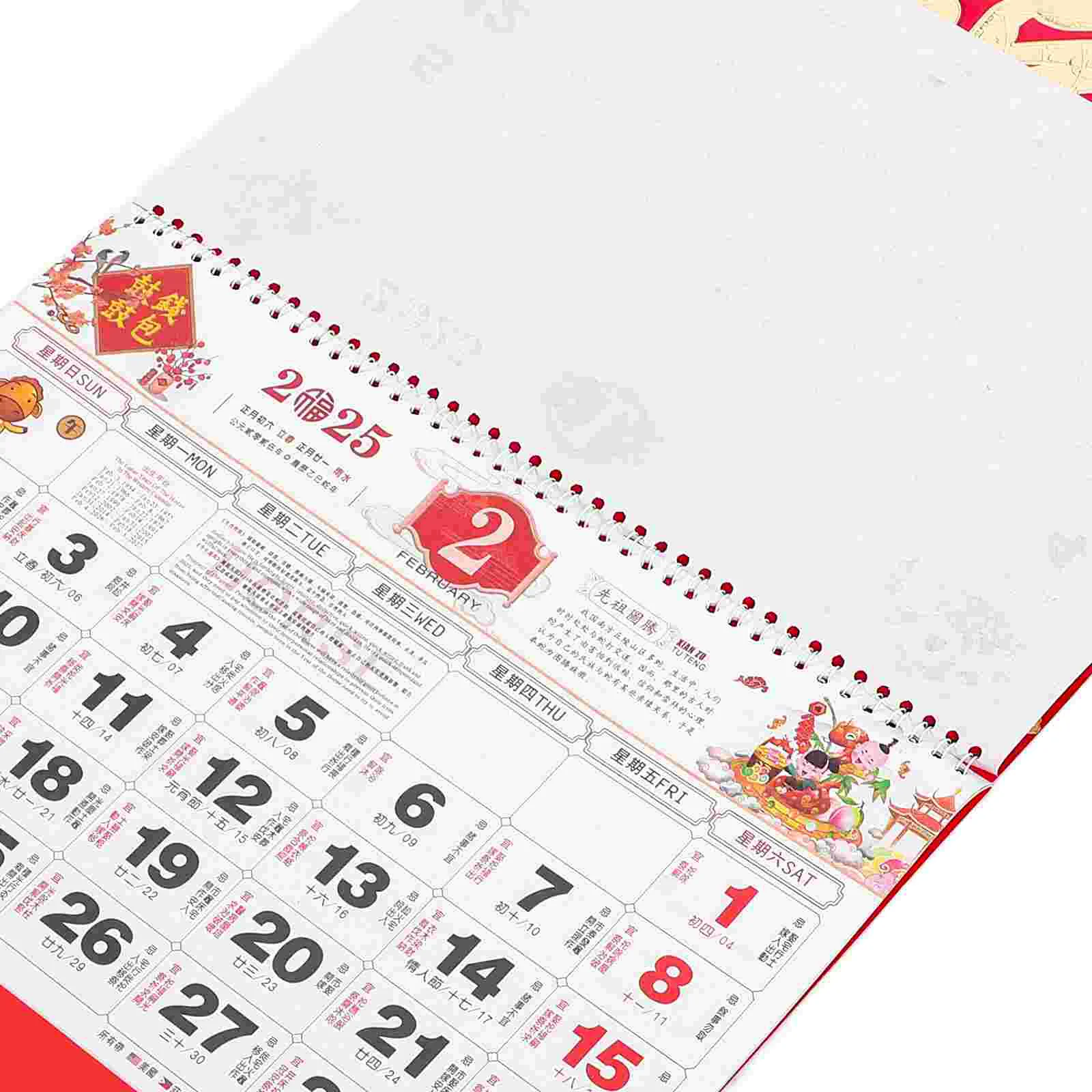 Calendario mensual chino de pared, desplazamiento diario, gira la página, estampado claro, serpiente para citas, 2025