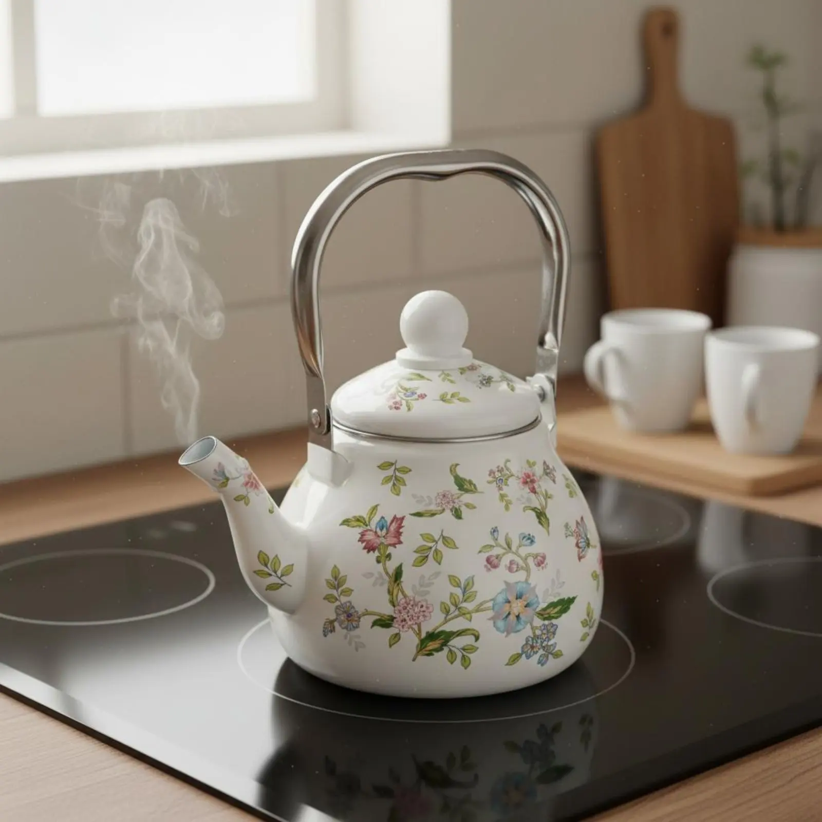Enamel Tea Kettle Induction Cooker Safe Enamel Teapot Floral Tea Kettle Built-in Filter Kitchenware Easy to Clean for Stovetop - view 2