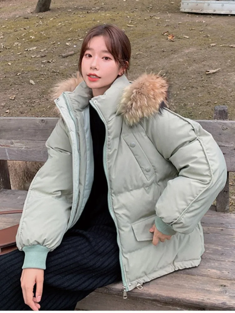 Women's Korean Short Down Coat Autumn Winter Fashion Jackets Thicken Warm Hooded Pocket Parkas Outerwears Female Cold Clothes